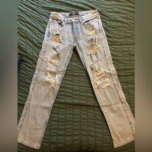Hollister Light Blue Distressed Straight Leg Jeans